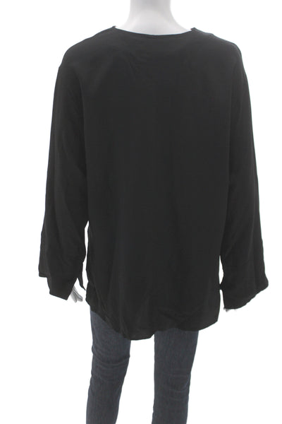 Zara Women Tunic Blouse Black V-Neck Long Sleeve Pullover Viscose Size L