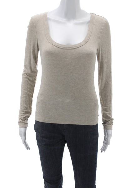 Z Supply Women Beige Basic Scoop Neck Long Sleeve T-Shirt Size S