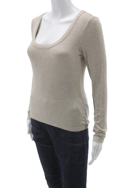 Z Supply Women Beige Basic Scoop Neck Long Sleeve T-Shirt Size S