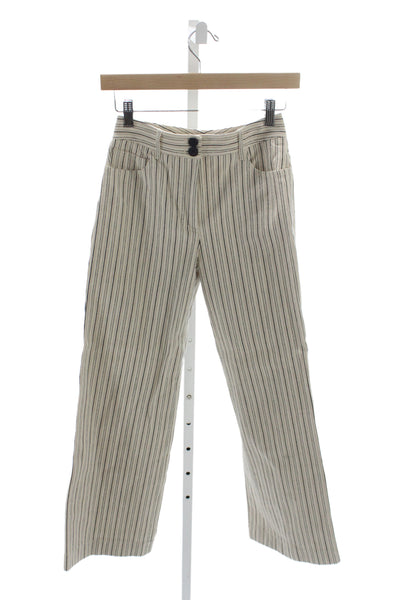 Rebecca Taylor Women Cropped Striped Beige Cotton Pants Size 00