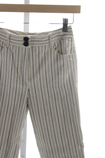 Rebecca Taylor Women Cropped Striped Beige Cotton Pants Size 00
