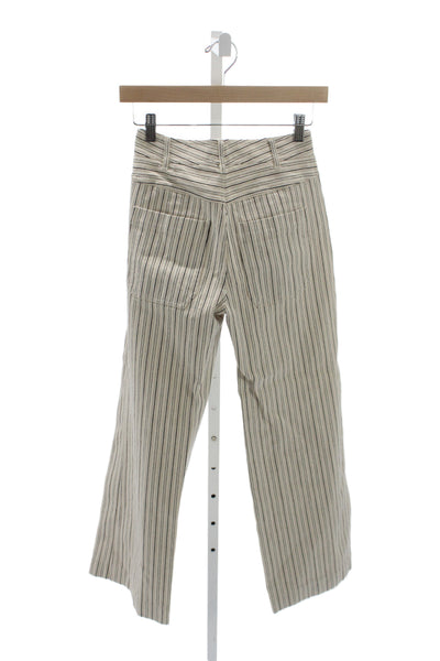 Rebecca Taylor Women Cropped Striped Beige Cotton Pants Size 00