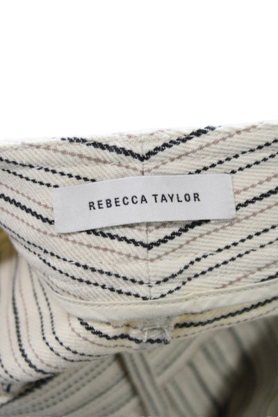 Rebecca Taylor Women Cropped Striped Beige Cotton Pants Size 00