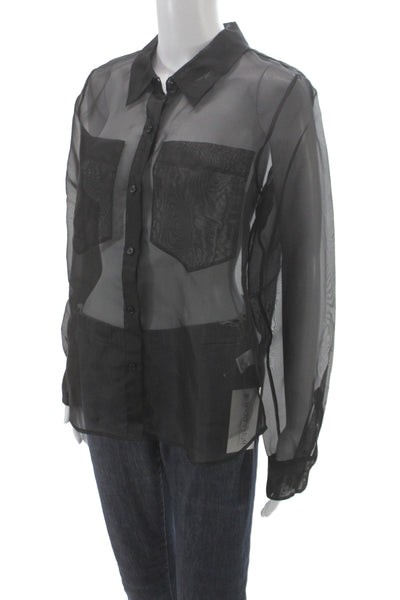 Cami NYC Women Black Silk Collared Button Long Sleeve Blouse Basic Size S