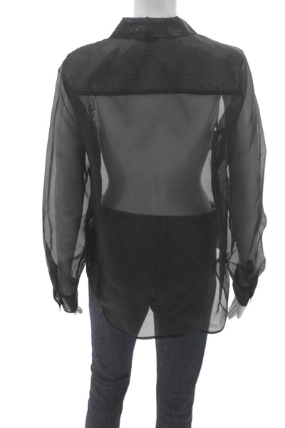 Cami NYC Women Black Silk Collared Button Long Sleeve Blouse Basic Size S
