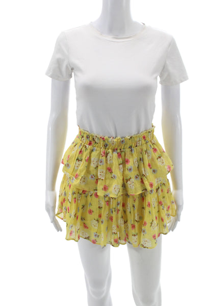 Love Shack Fancy Womens Yellow Floral Cotton Mini Skirt Size XS