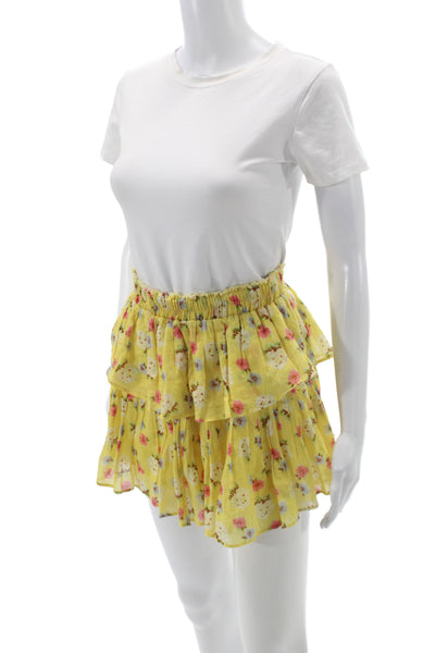 Love Shack Fancy Womens Yellow Floral Cotton Mini Skirt Size XS