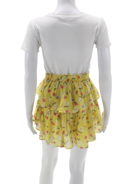 Love Shack Fancy Womens Yellow Floral Cotton Mini Skirt Size XS