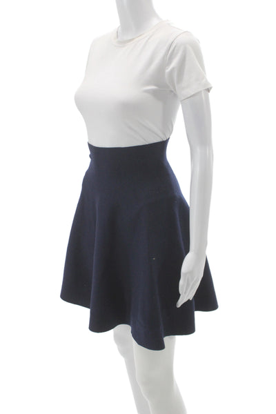 Demylee Women A-Line Wool Blue Skirt Short Zip Solid Fall Size XS