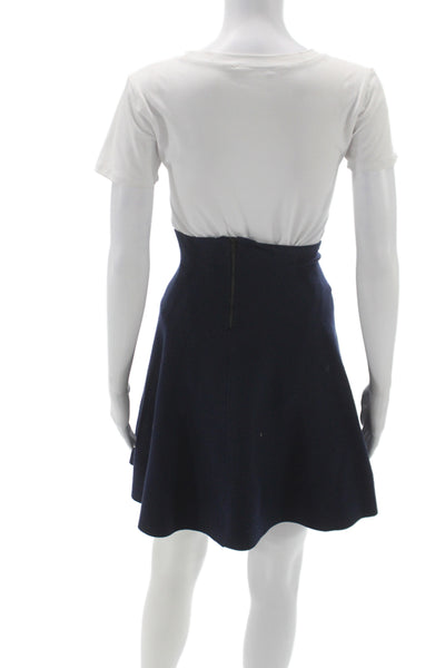 Demylee Women A-Line Wool Blue Skirt Short Zip Solid Fall Size XS
