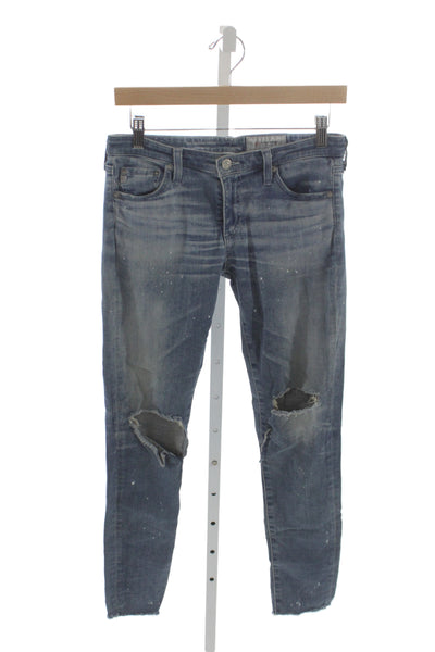 AG Adriano Goldschmied Women Ankle Distressed Jeans Blue Button Fly Size 28