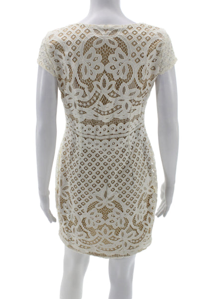Bailey 44 Women Sheath Dress Lace Geometric Round Neck Sleeve Beige Size M