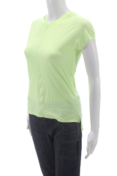 Lululemon Womens Striped Green Crew Neck Basic T-Shirt Athleisure Size 4