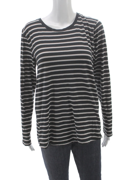 Lululemon Womens Basic Striped Black Long Sleeve Crew Neck T-Shirt Size 6