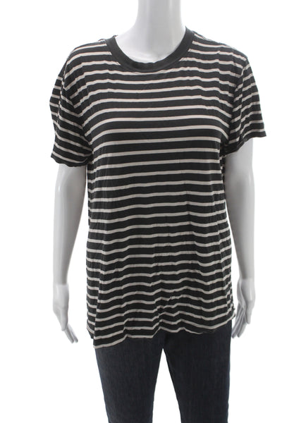 Lululemon Womens Striped Cotton Crew Neck Basic T-Shirt Short Sleeve Size 8