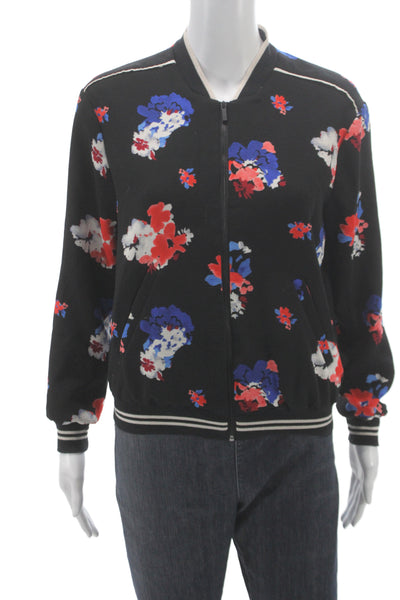 Vince Camuto Women Bomber Jacket Black Floral Polyester Zip Long Sleeve Size XS