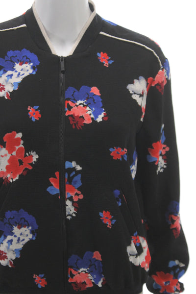 Vince Camuto Women Bomber Jacket Black Floral Polyester Zip Long Sleeve Size XS