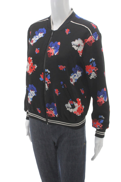 Vince Camuto Women Bomber Jacket Black Floral Polyester Zip Long Sleeve Size XS