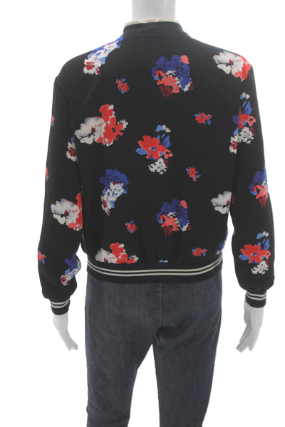 Vince Camuto Women Bomber Jacket Black Floral Polyester Zip Long Sleeve Size XS