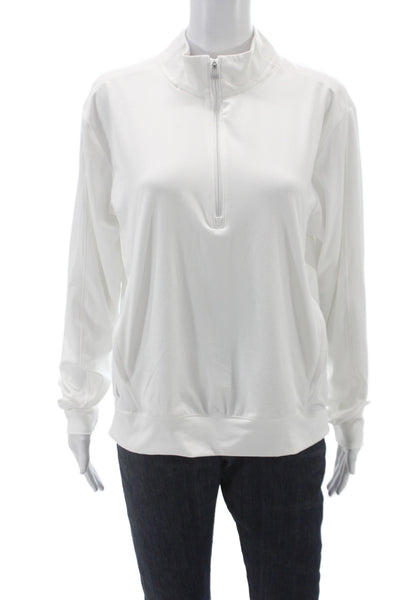 Adidas Women Mock Neck Long Sleeve Pullover Top White Polyester Zip Size M