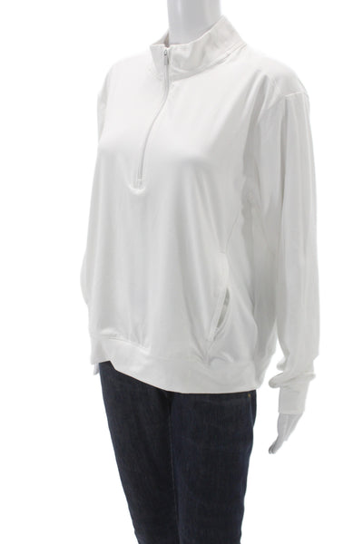 Adidas Women Mock Neck Long Sleeve Pullover Top White Polyester Zip Size M