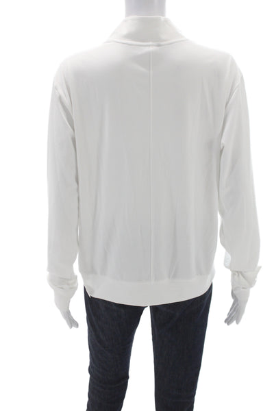 Adidas Women Mock Neck Long Sleeve Pullover Top White Polyester Zip Size M