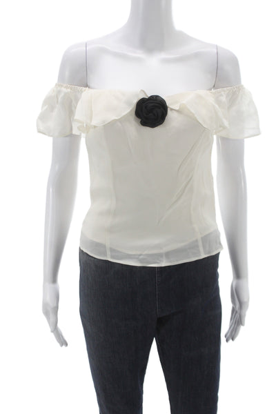 Reformation Women Cropped Ivory Off Shoulder Sleeveless Viscose Blouse Size 8