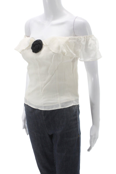Reformation Women Cropped Ivory Off Shoulder Sleeveless Viscose Blouse Size 8