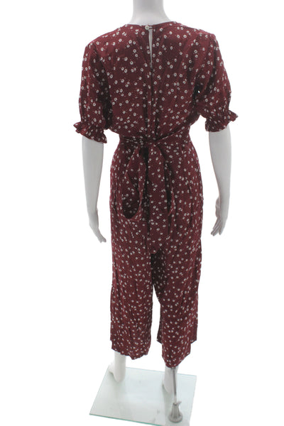 Faithfull The Brand Women Red Floral V-Neck Short Sleeve Jumpsuit Size 6