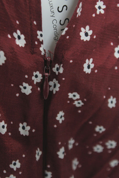 Faithfull The Brand Women Red Floral V-Neck Short Sleeve Jumpsuit Size 6