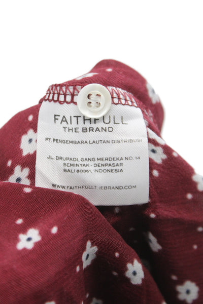 Faithfull The Brand Women Red Floral V-Neck Short Sleeve Jumpsuit Size 6