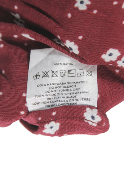 Faithfull The Brand Women Red Floral V-Neck Short Sleeve Jumpsuit Size 6