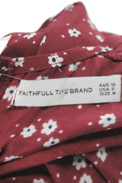 Faithfull The Brand Women Red Floral V-Neck Short Sleeve Jumpsuit Size 6