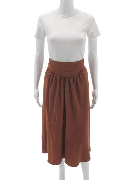 Wilfred Women A-Line Brown Silk Midi Skirt Bohemian Pull On Size XS