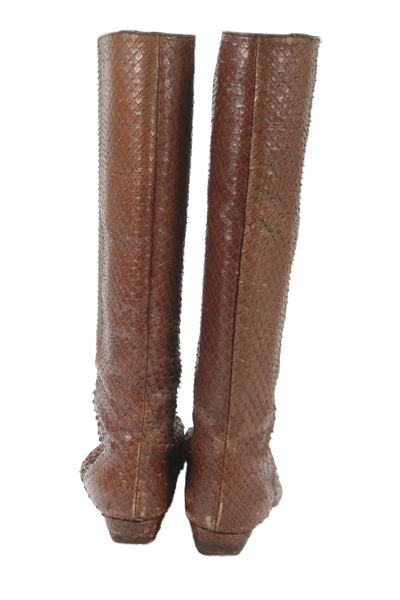Loeffler Randall Womens Snakeskin Wedge Heels Knee High Boots Shoes Brown Sz 6.5