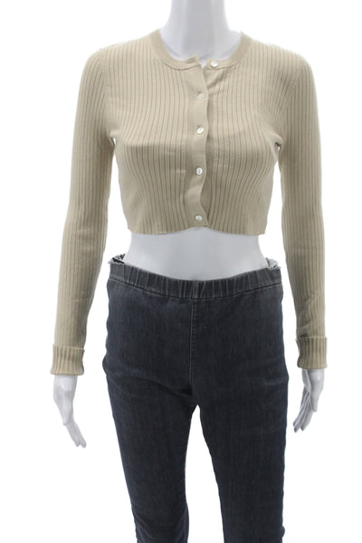Kith Women Striped Beige Long Sleeve Set 49% Cotton Button Round Neck Size M