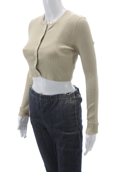 Kith Women Striped Beige Long Sleeve Set 49% Cotton Button Round Neck Size M