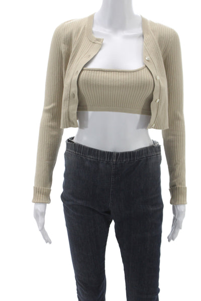 Kith Women Striped Beige Long Sleeve Set 49% Cotton Button Round Neck Size M