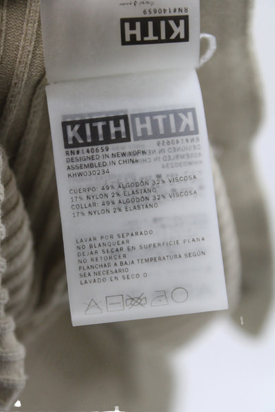 Kith Women Striped Beige Long Sleeve Set 49% Cotton Button Round Neck Size M