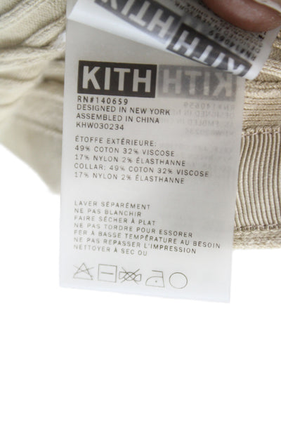 Kith Women Striped Beige Long Sleeve Set 49% Cotton Button Round Neck Size M