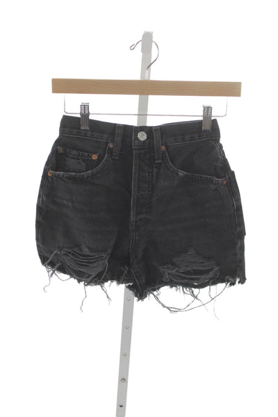 Re/Done Womens Cut-Off Black Cotton Shorts Size 23