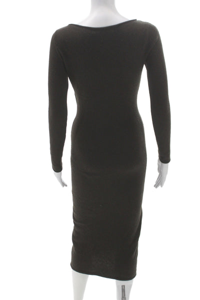 Ralph Lauren Womens Bodycon Brown Knit Long Sleeve Scoop Neck Dress Size S