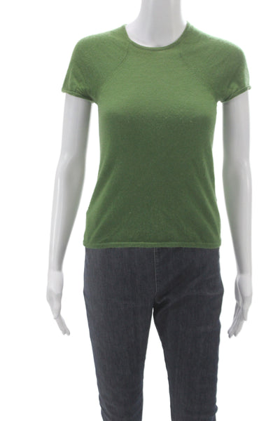 DKNY Womens Short Sleeve Crew Neck 100% Cashmere Pullover Sweater Green Size PP