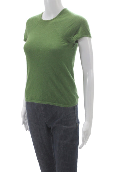DKNY Womens Short Sleeve Crew Neck 100% Cashmere Pullover Sweater Green Size PP