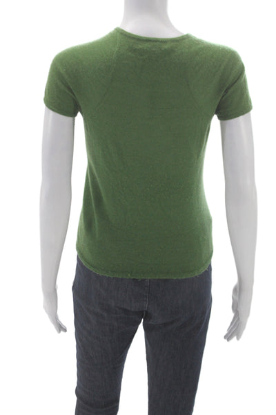 DKNY Womens Short Sleeve Crew Neck 100% Cashmere Pullover Sweater Green Size PP