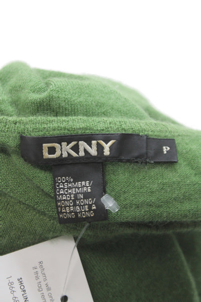 DKNY Womens Short Sleeve Crew Neck 100% Cashmere Pullover Sweater Green Size PP