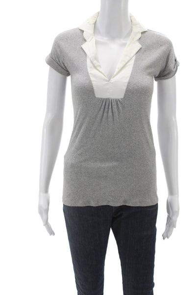Brunello Cucinelli Womens Collared Gray Cotton T-Shirt Short Sleeve Size S