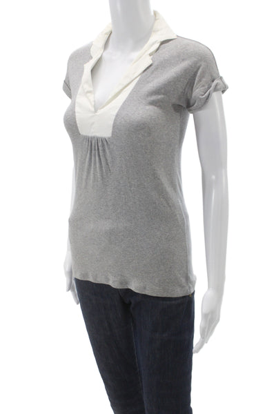 Brunello Cucinelli Womens Collared Gray Cotton T-Shirt Short Sleeve Size S