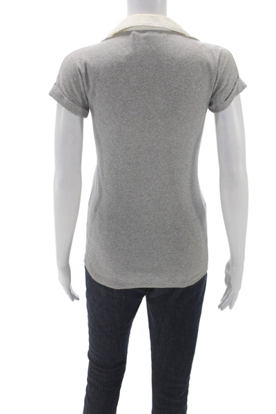 Brunello Cucinelli Womens Collared Gray Cotton T-Shirt Short Sleeve Size S