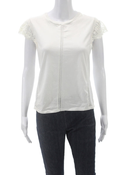 Sandro Womens Basic Cotton Crew Neck Short Sleeve T-Shirt White Size S